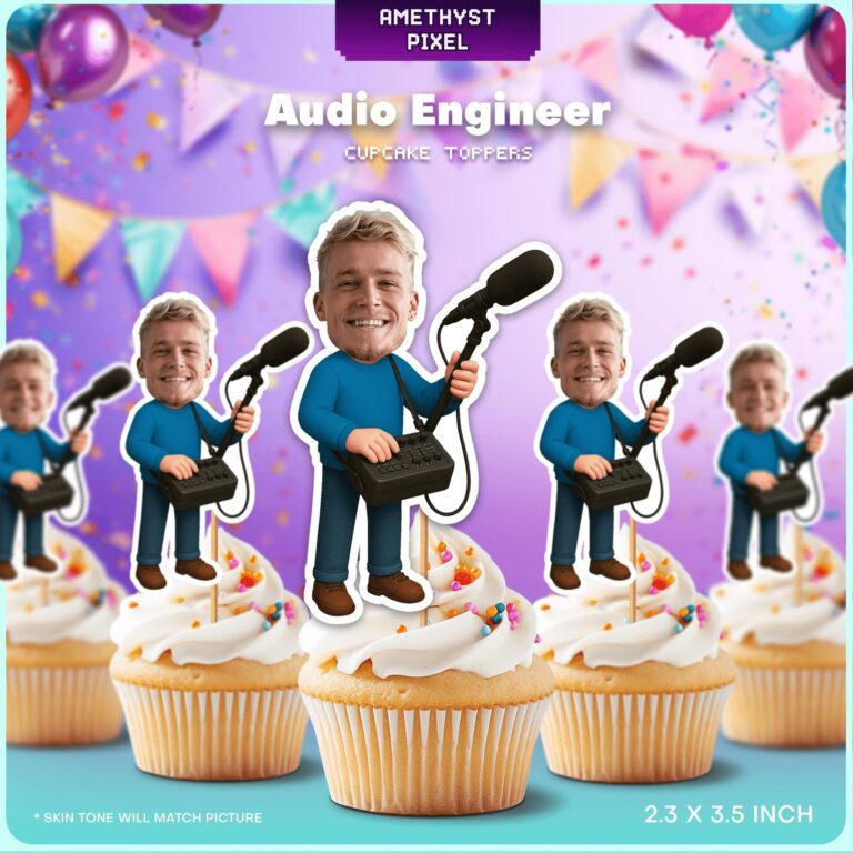 Custom Face Audio Engineer Cupcake Toppers – Personalized Boom Operator & Sound Mixer Party Decorations