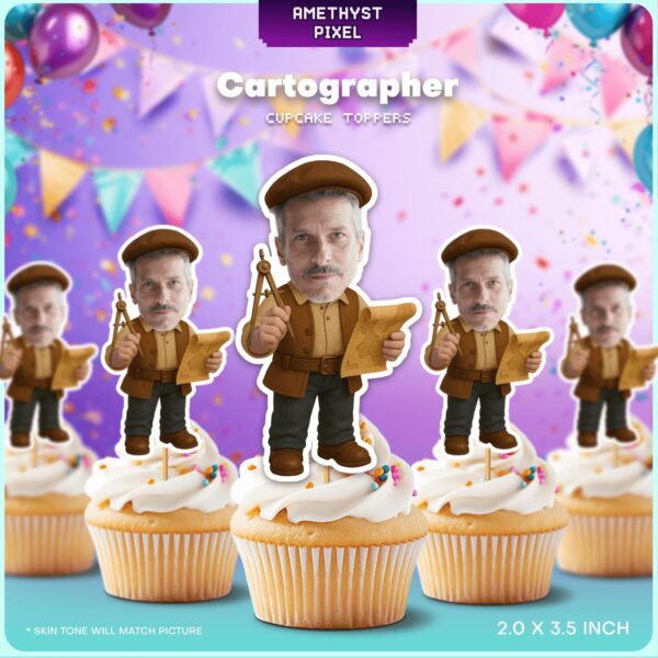 Custom Face Cartographer Theme Cupcake Toppers for Vintage Explorers