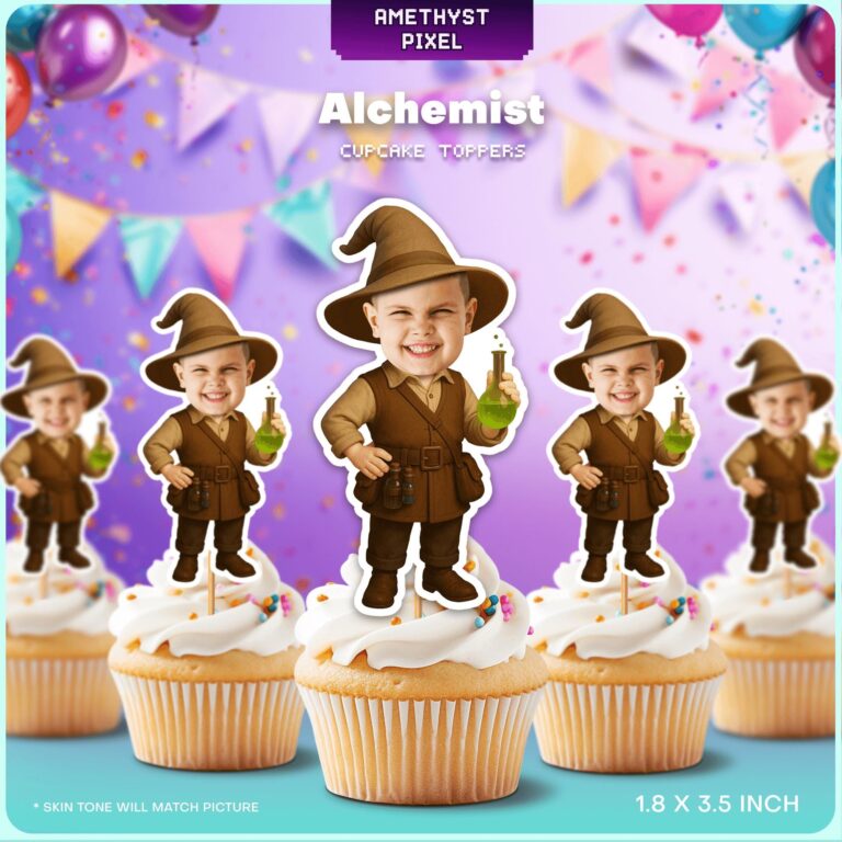 Custom Face Alchemist Cupcake Toppers for Magic Themed Birthday Parties