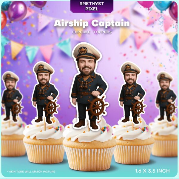 Custom Face Steampunk Airship Captain Cupcake Toppers