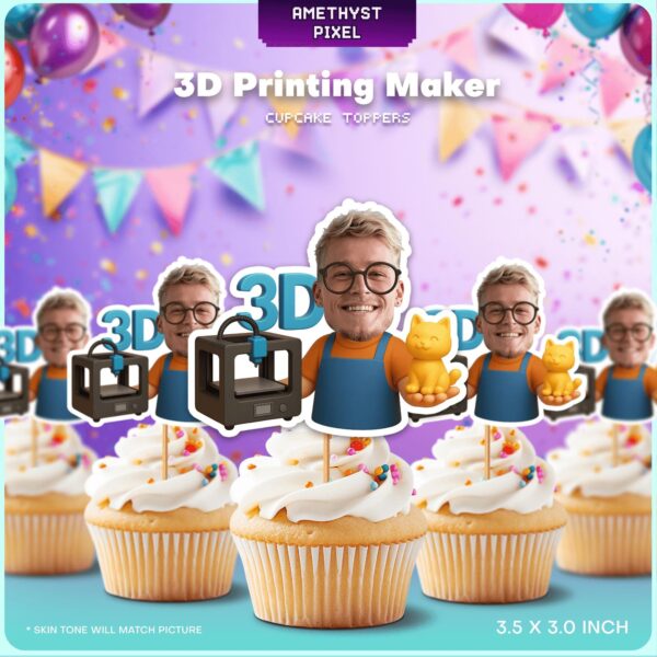 Custom Face 3D Printing Maker Cupcake Toppers for Tech Hobbyists