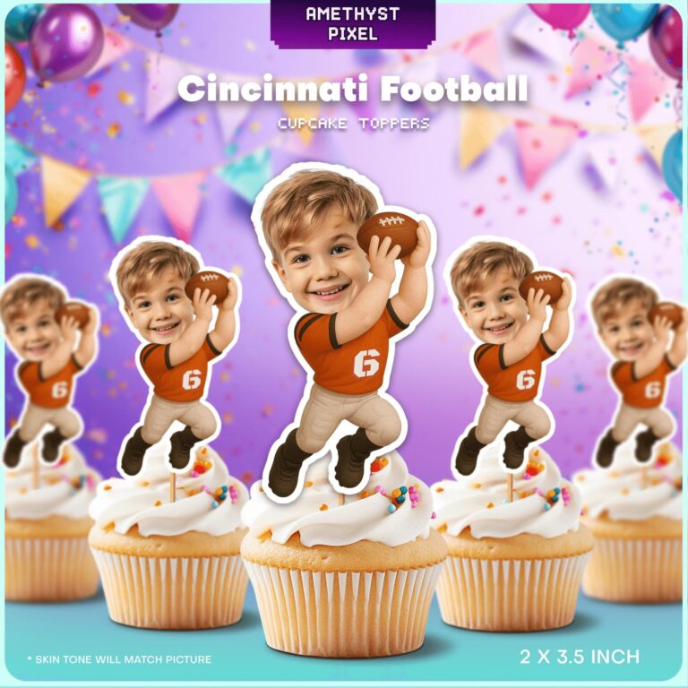 Personalized Cincinnati Football Custom Face Cupcake Toppers – Printable Orange Jersey Party Décor