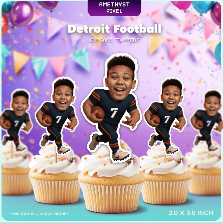 Custom Face Detroit Football Player Cupcake Toppers for Boys