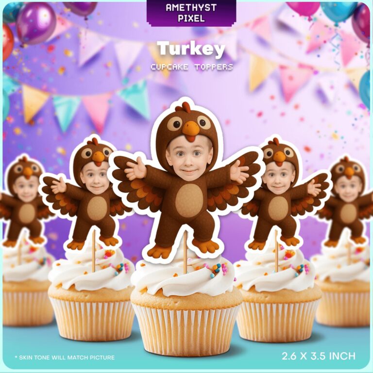 Personalized Custom Face Turkey Cupcake Toppers - Fun Thanksgiving Printable Decor
