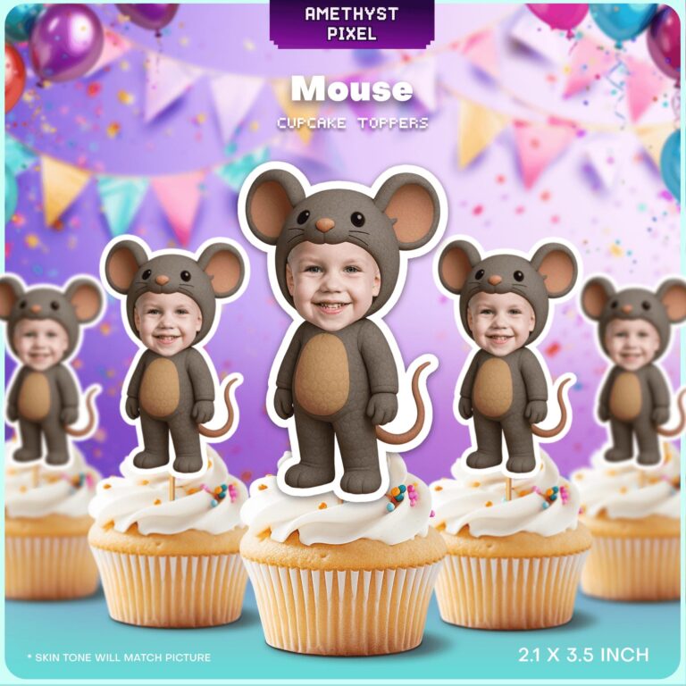 Personalized Photo Mouse Costume Cupcake Toppers for Animal Parties