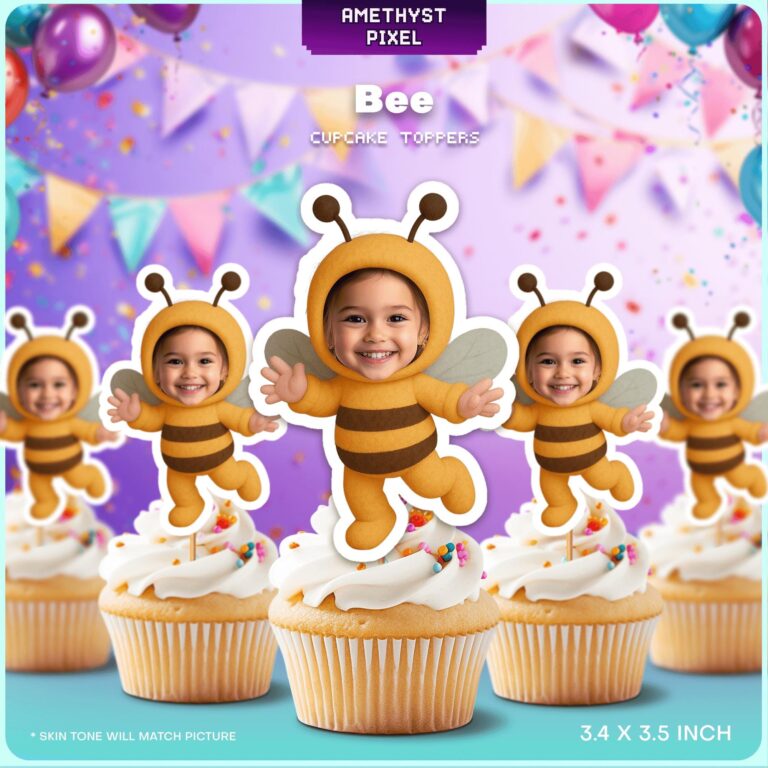 Custom Face Bumblebee Cupcake Toppers for Sweet Birthday Parties