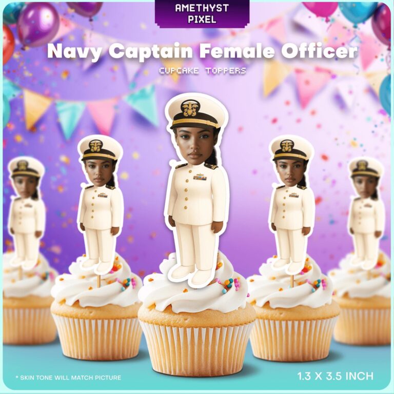 Custom Face Female Navy Officer Captain Cupcake Toppers in Dress Whites