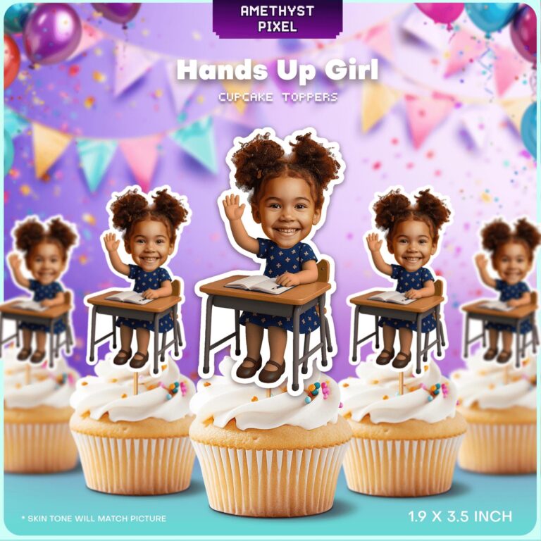 Custom Face Student Raising Hand Cupcake Toppers - School Theme Party Decorations