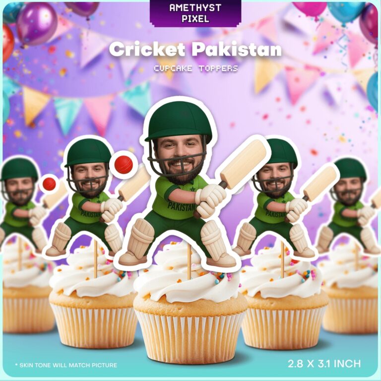 Custom Photo Face Pakistan Cricket Player Cupcake Toppers for Fans