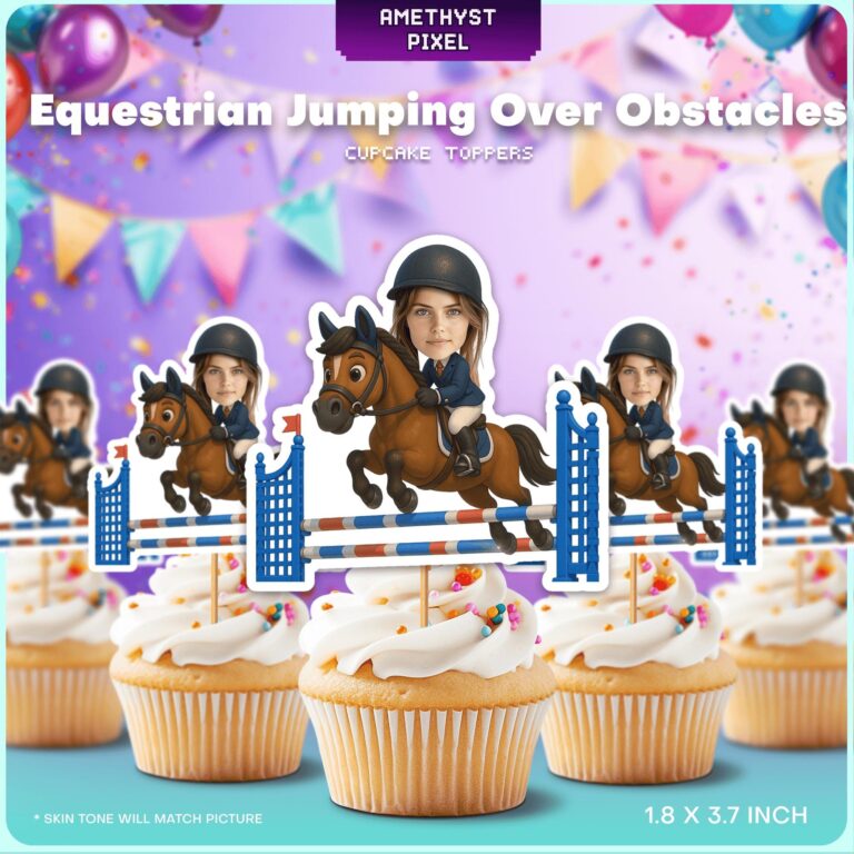Custom Face Equestrian Show Jumper Cupcake Toppers for Horse Riding Parties