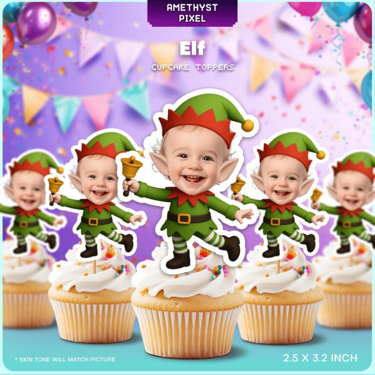 Custom Face Christmas Elf Cupcake Toppers for Baby Holiday Parties