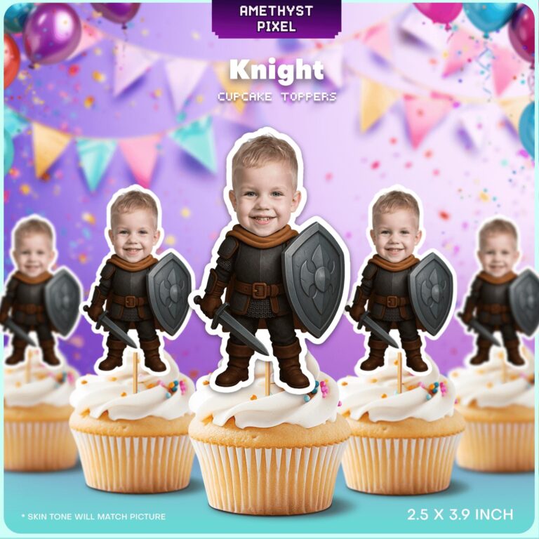 Custom Face Medieval Knight Cupcake Toppers for Brave Birthday Warriors