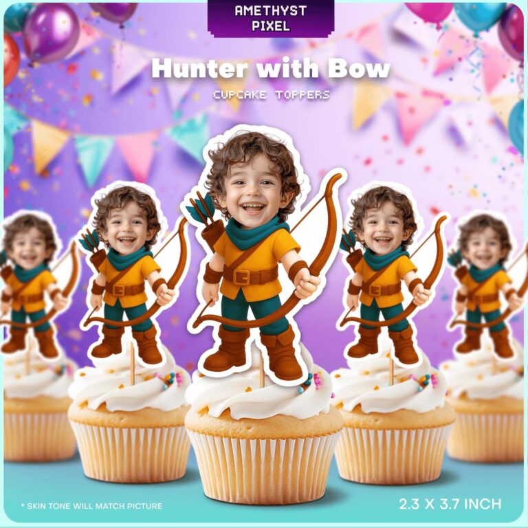 Personalized Face Hunter With Bow Cupcake Toppers