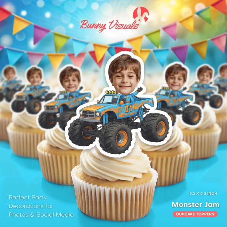 Custom Face Monster Truck Rally Cupcake Toppers