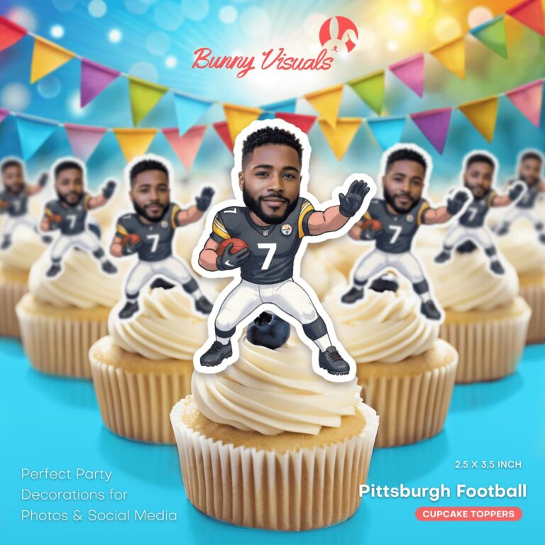 Custom Face Pittsburgh Football Player Cupcake Toppers – Black & Gold Edition