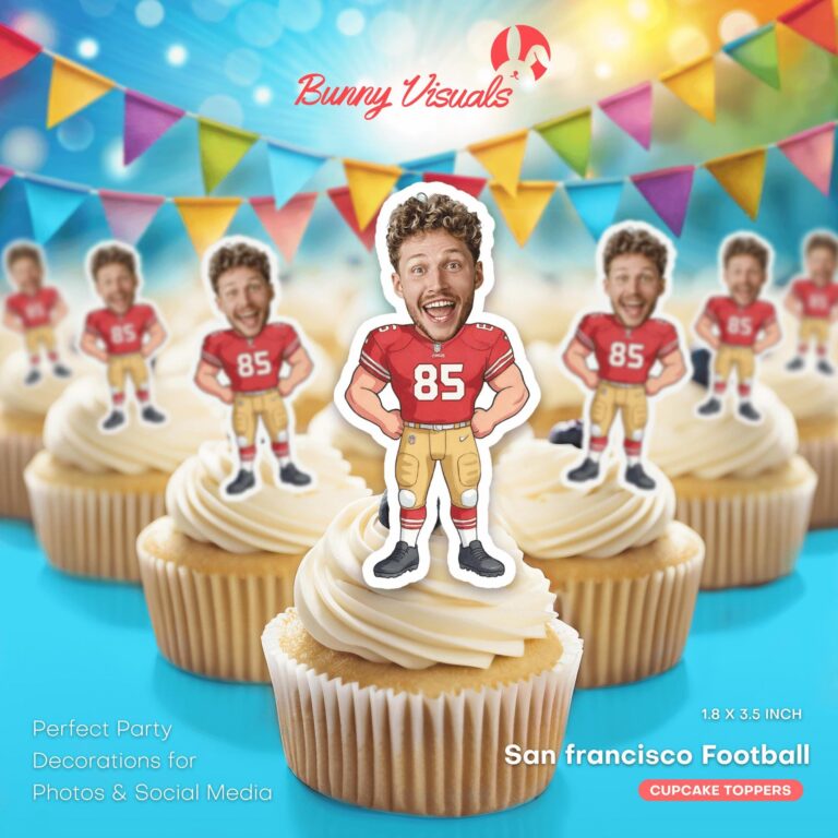 Custom Face San Francisco Red & Gold Football Cupcake Toppers