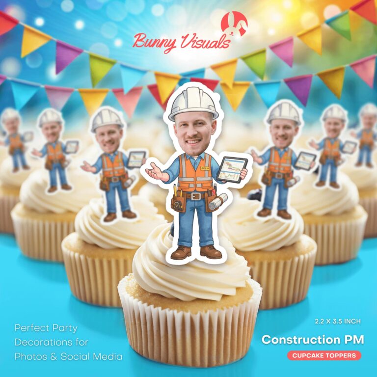 Custom Face Project Manager Construction Cupcake Toppers for Engineers & Supervisors