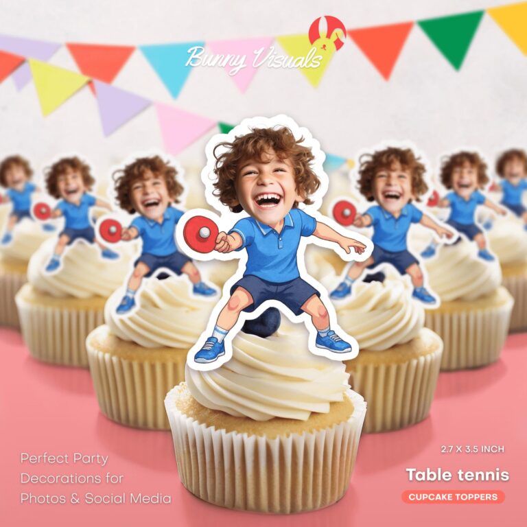 Custom Face Table Tennis Cupcake Toppers for Boys Sports Birthday Parties