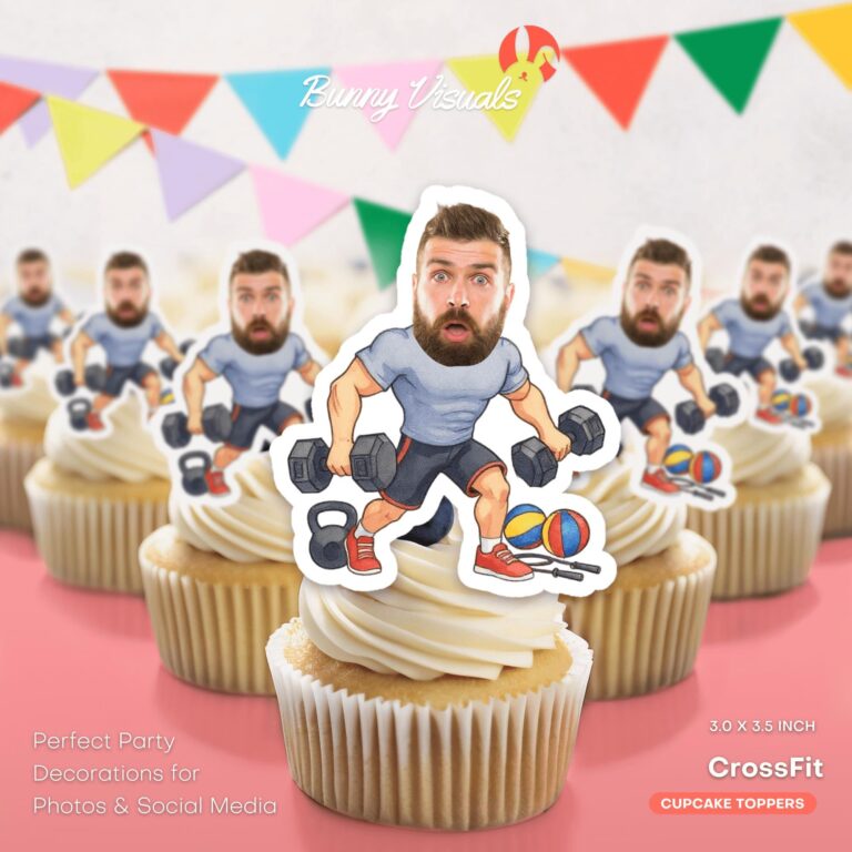 Custom Face CrossFit & Weightlifting Cupcake Toppers for Fitness Enthusiasts