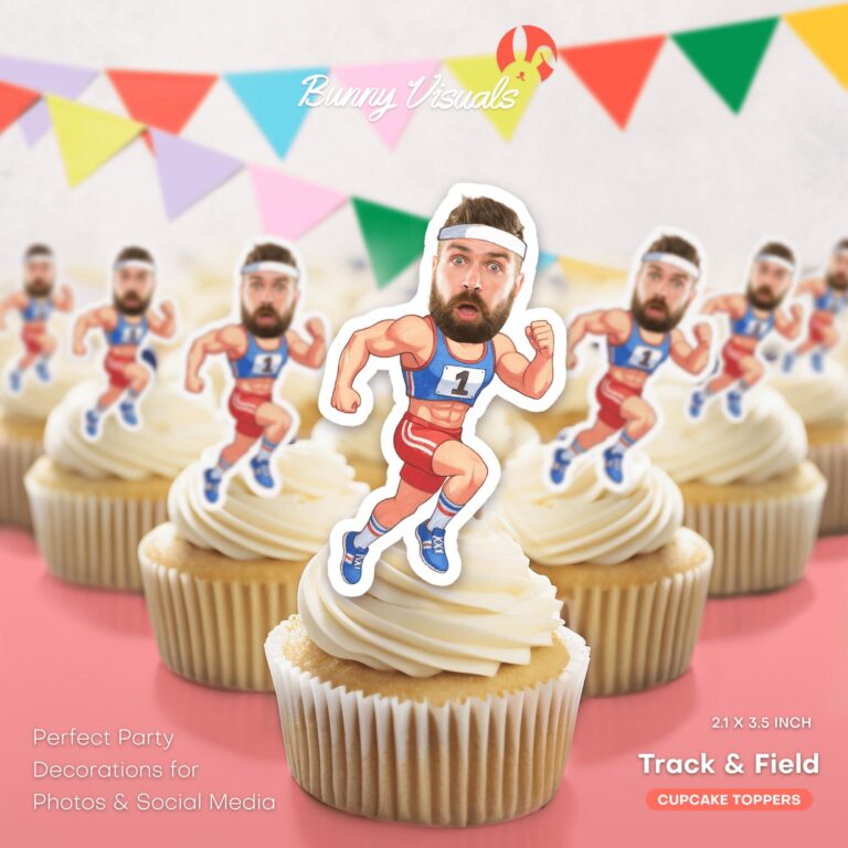 Custom Face Track & Field Runner Cupcake Toppers – Printable Athlete Party Decorations