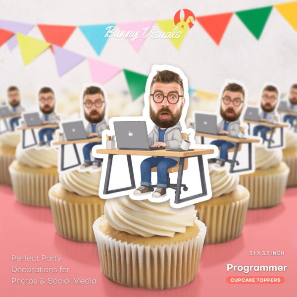Custom Face Programmer Theme Cupcake Toppers for Software Engineers