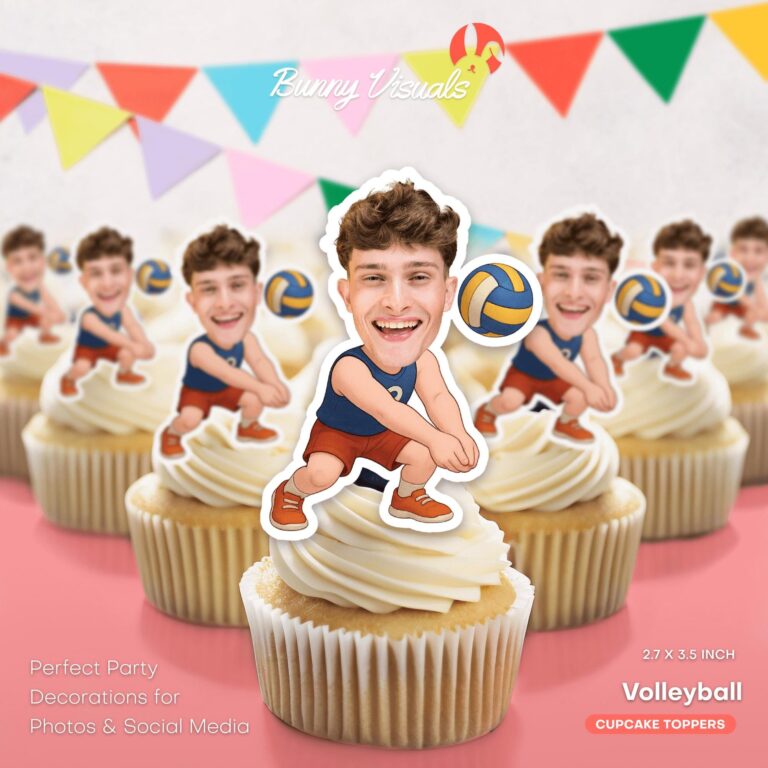 Custom Face Volleyball Player Cupcake Toppers for Athlete Celebrations
