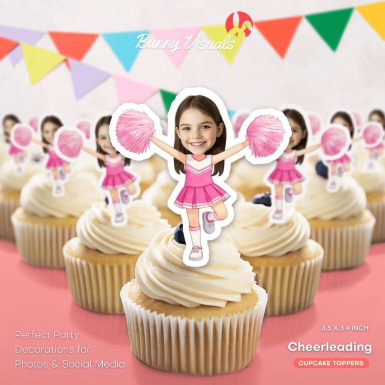 Personalized Pink Cheerleader Custom Face Cupcake Toppers