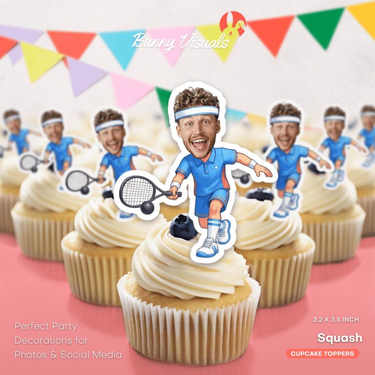 Personalized Squash Player Custom Face Cupcake Toppers for Sports Events