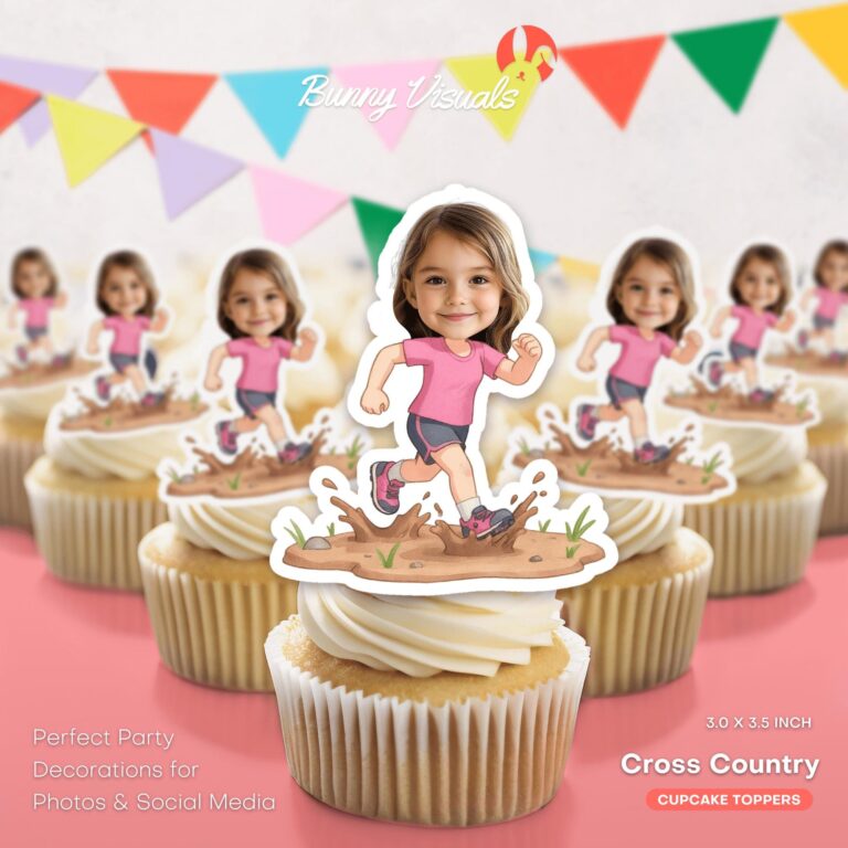 Custom Face Girl Cross Country Runner Cupcake Toppers - Muddy Trail Theme