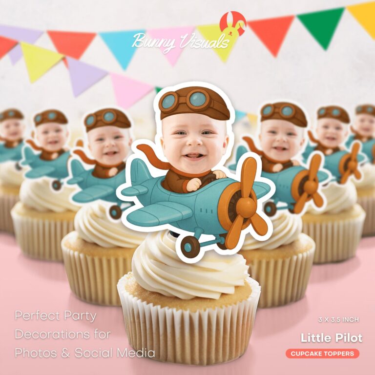 Custom Face Little Pilot Aviator Airplane Cupcake Toppers