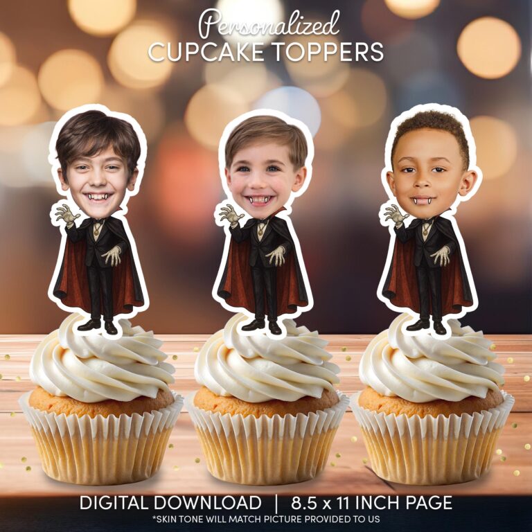 Custom Vampire Face Cupcake Toppers - Personalized Photo Halloween & Birthday Party Decoration - Printable Digital Download