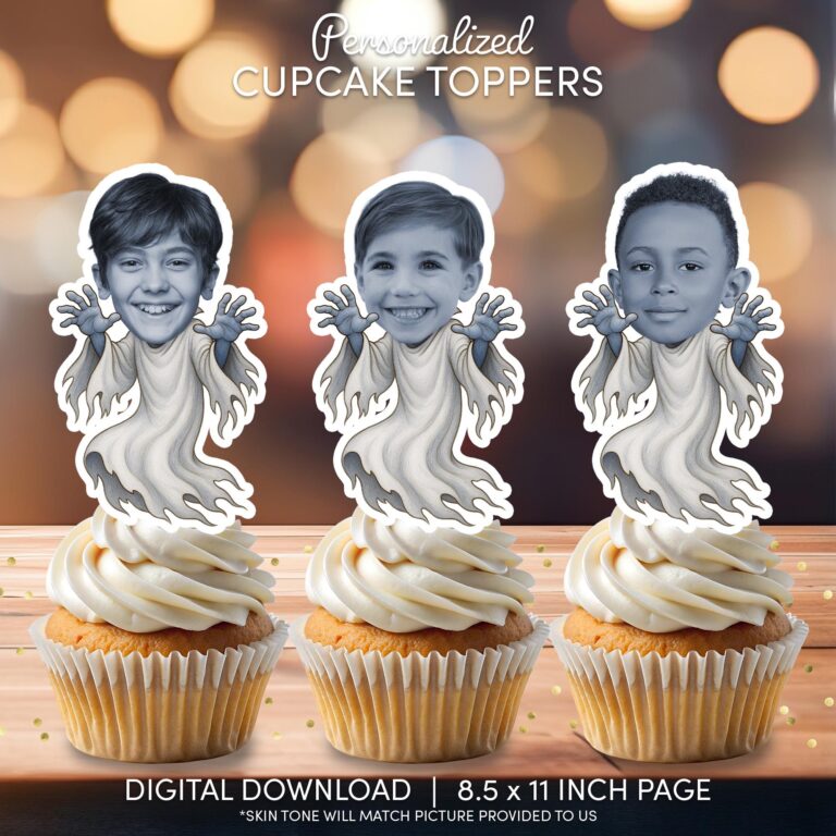 Custom Ghost Face Cupcake Toppers - Personalized Spooky Halloween Printable Decoration