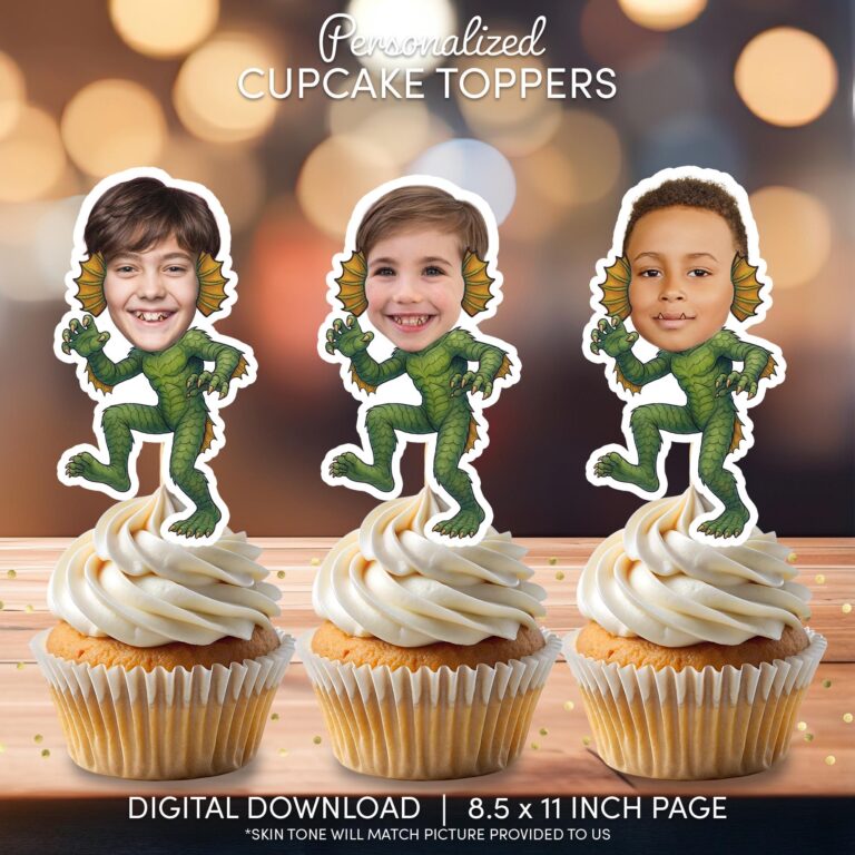 Custom Swamp Monster Face Cupcake Toppers - Personalized Creature Party Decor