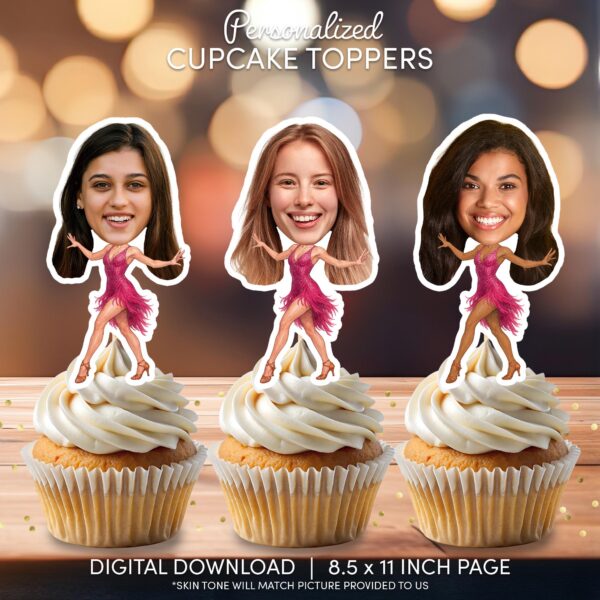 Custom Face Latin Dance Cupcake Toppers - Personalized Ballroom Dancer Party Decor - Digital Printable