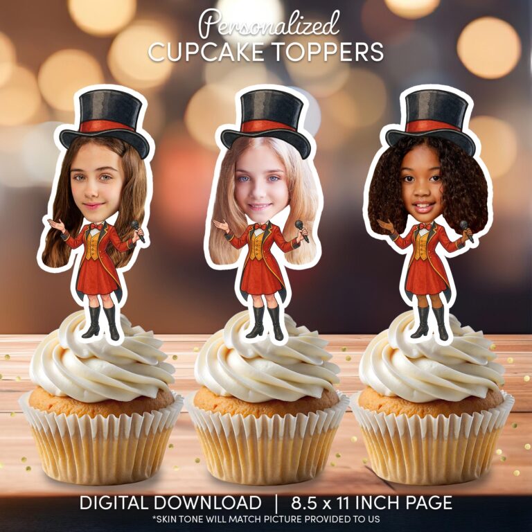 Custom Face Ringmaster Cupcake Toppers for Circus & Carnival Birthday Parties