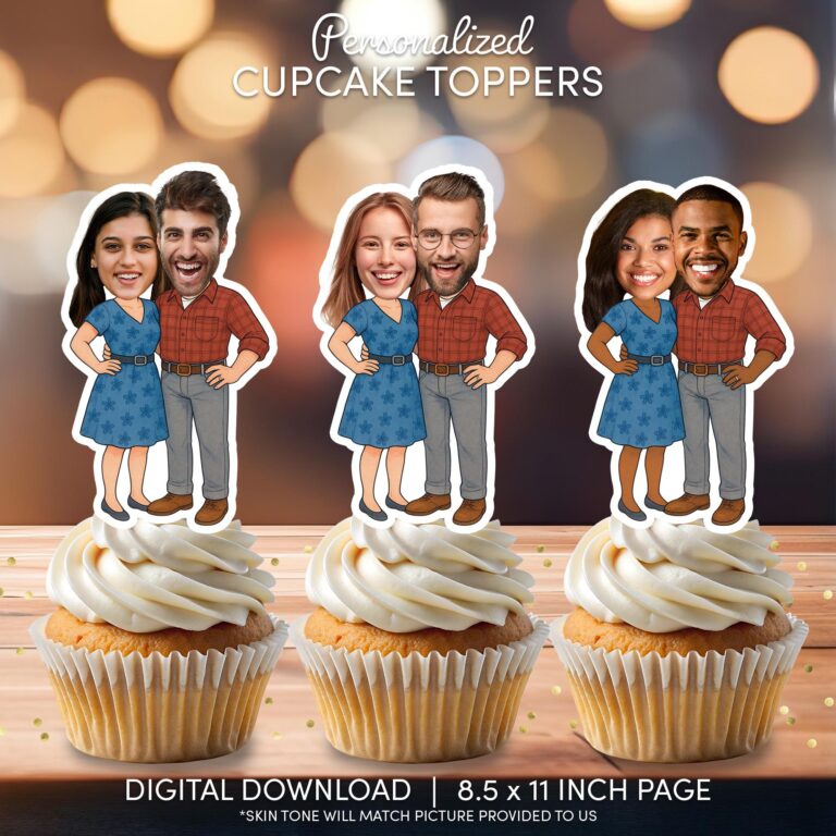 Custom Couple Photo Cupcake Toppers Personalised Engagement & Anniversary Cake Decor