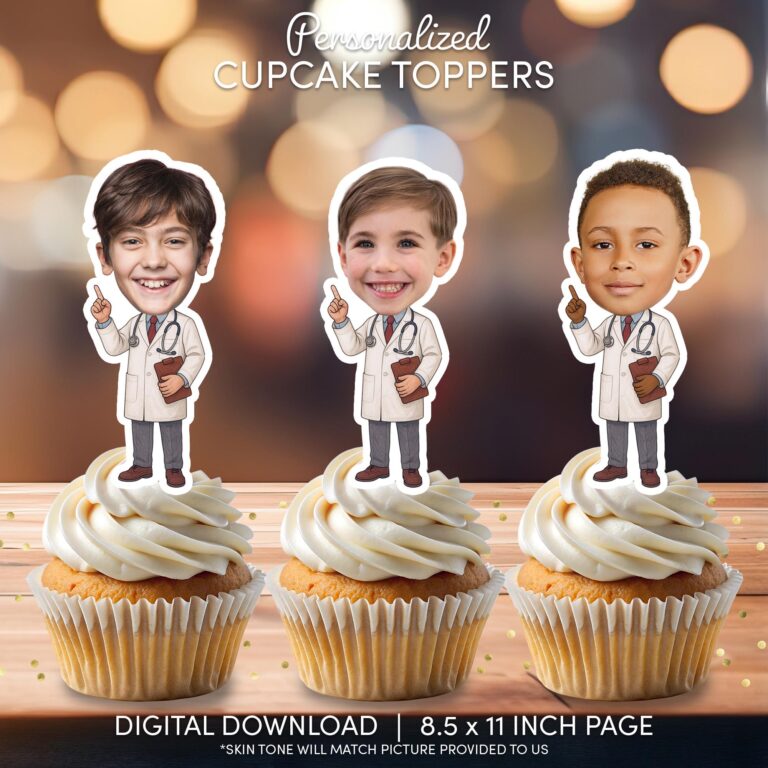 Future Doctor Custom Face Cupcake Toppers for Medical Themed Parties