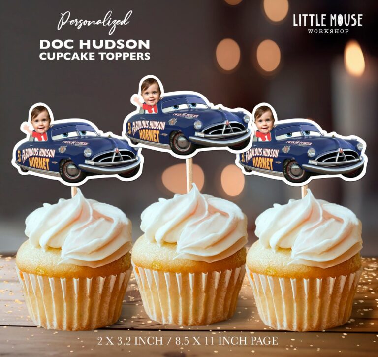 Custom Face Doc Hudson Cupcake Toppers – Personalized Fabulous Hudson Hornet Party Decor