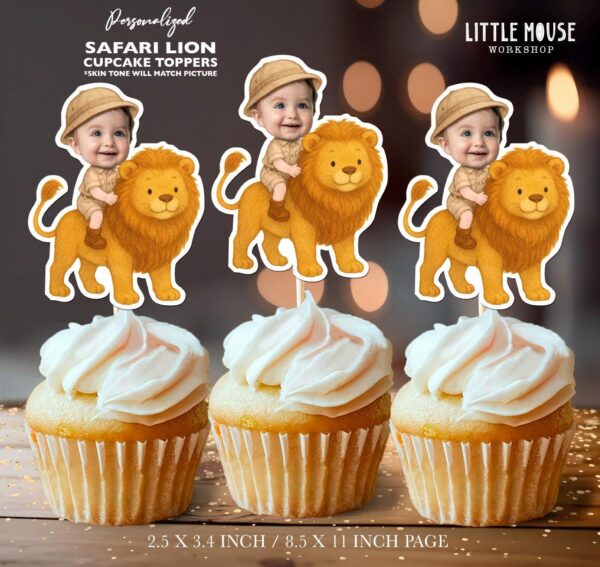 Custom Face Baby Safari Lion Rider Cupcake Toppers