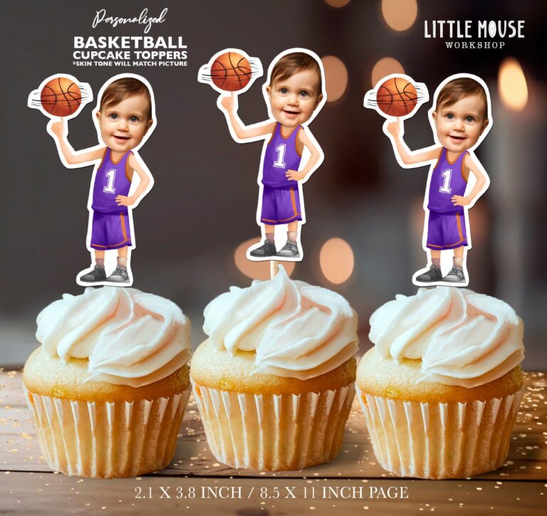 Custom Face Basketball MVP Cupcake Toppers for First Birthday Parties