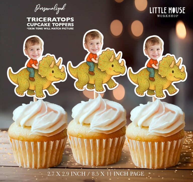 Triceratops Personalized Face Cupcake Toppers