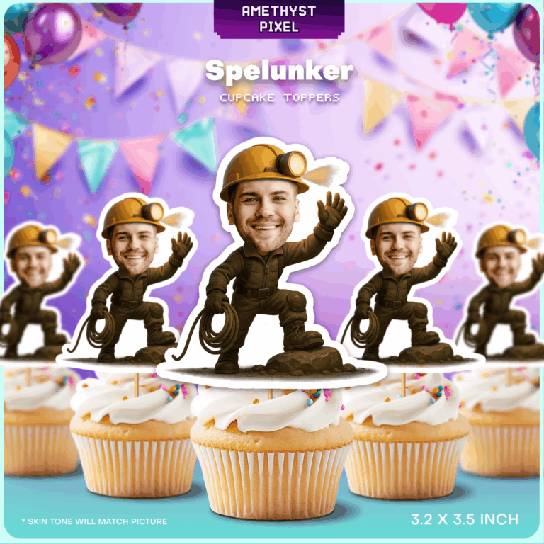 Custom Face Spelunker Cupcake Toppers - Printable Cave Explorer Party Decoration