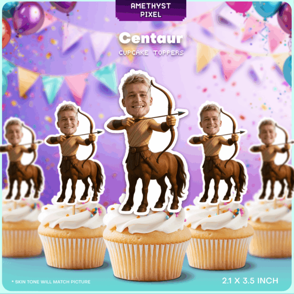 Custom Face Centaur Cupcake Toppers - Printable Mythical Archer Party Decor
