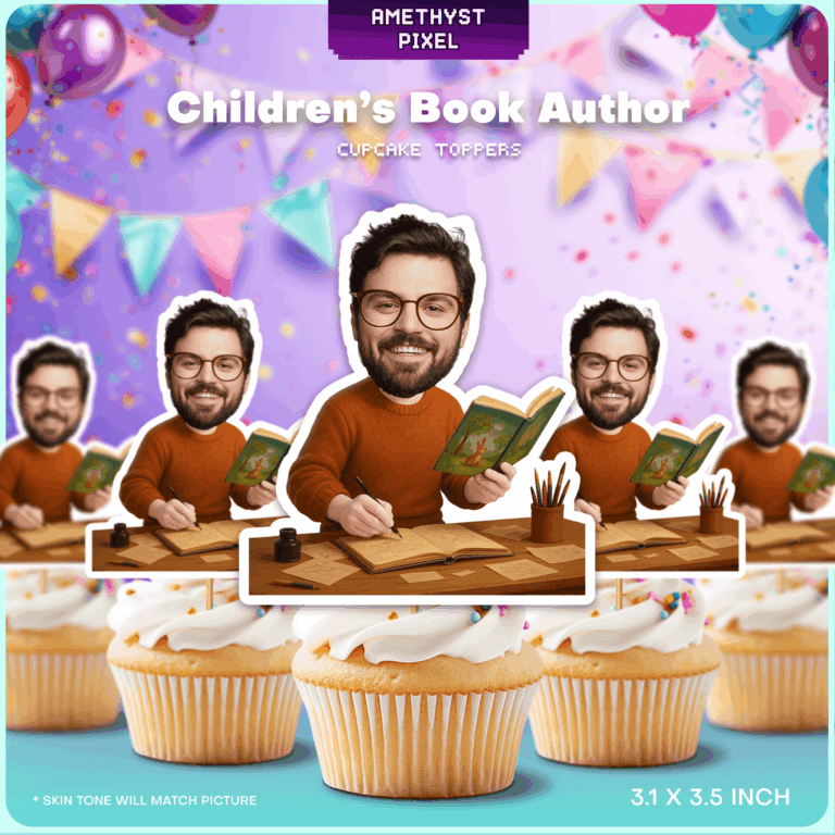 Custom Face Children's Book Author Cupcake Toppers – Printable Literary Party Decor
