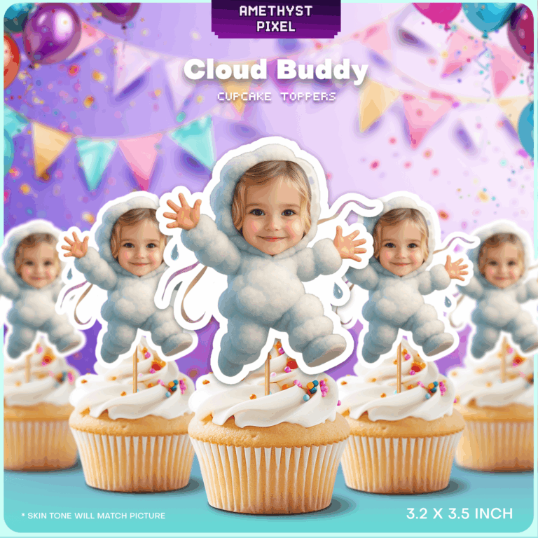 Personalized Cloud Buddy Cupcake Toppers with Custom Face for Birthday and Baby Shower