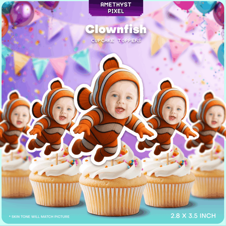 Personalized Clownfish Photo Cupcake Toppers - Printable Ocean Theme Birthday Decor