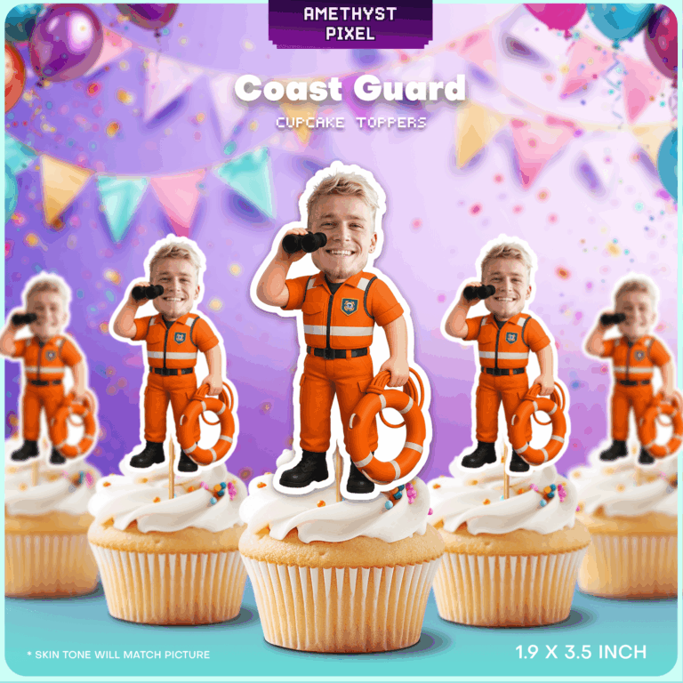 Custom Face Coast Guard Cupcake Toppers Printable Rescue Swimmer Decor