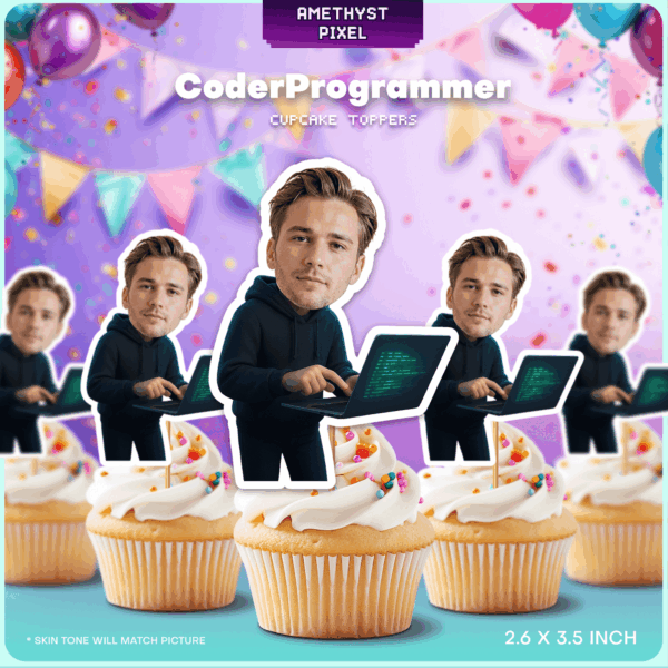 Personalized Programmer Cupcake Toppers for Coding Themed Birthday Parties