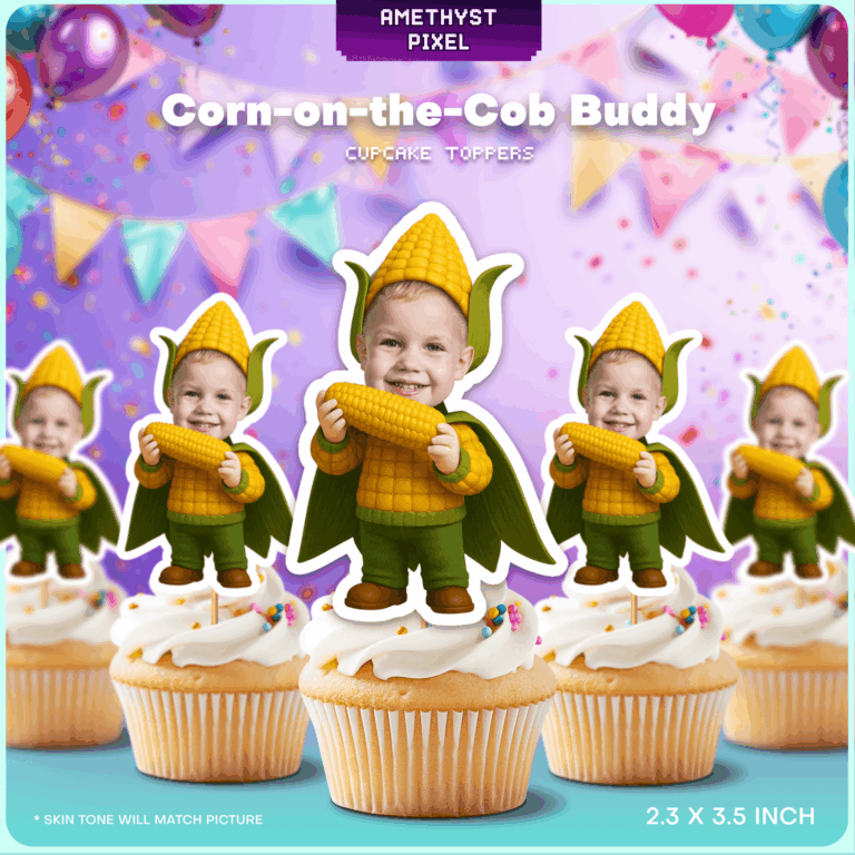 Funny Corn on the Cob Custom Face Cupcake Toppers for Kids Harvest Parties