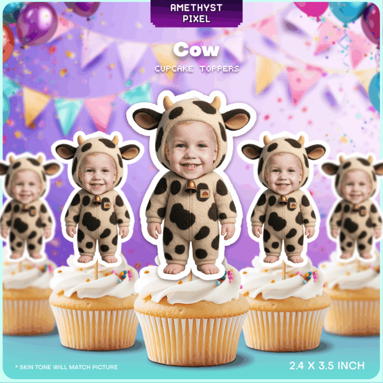 Custom Cow Baby Face Cupcake Toppers – Printable Barnyard Birthday Party Decor